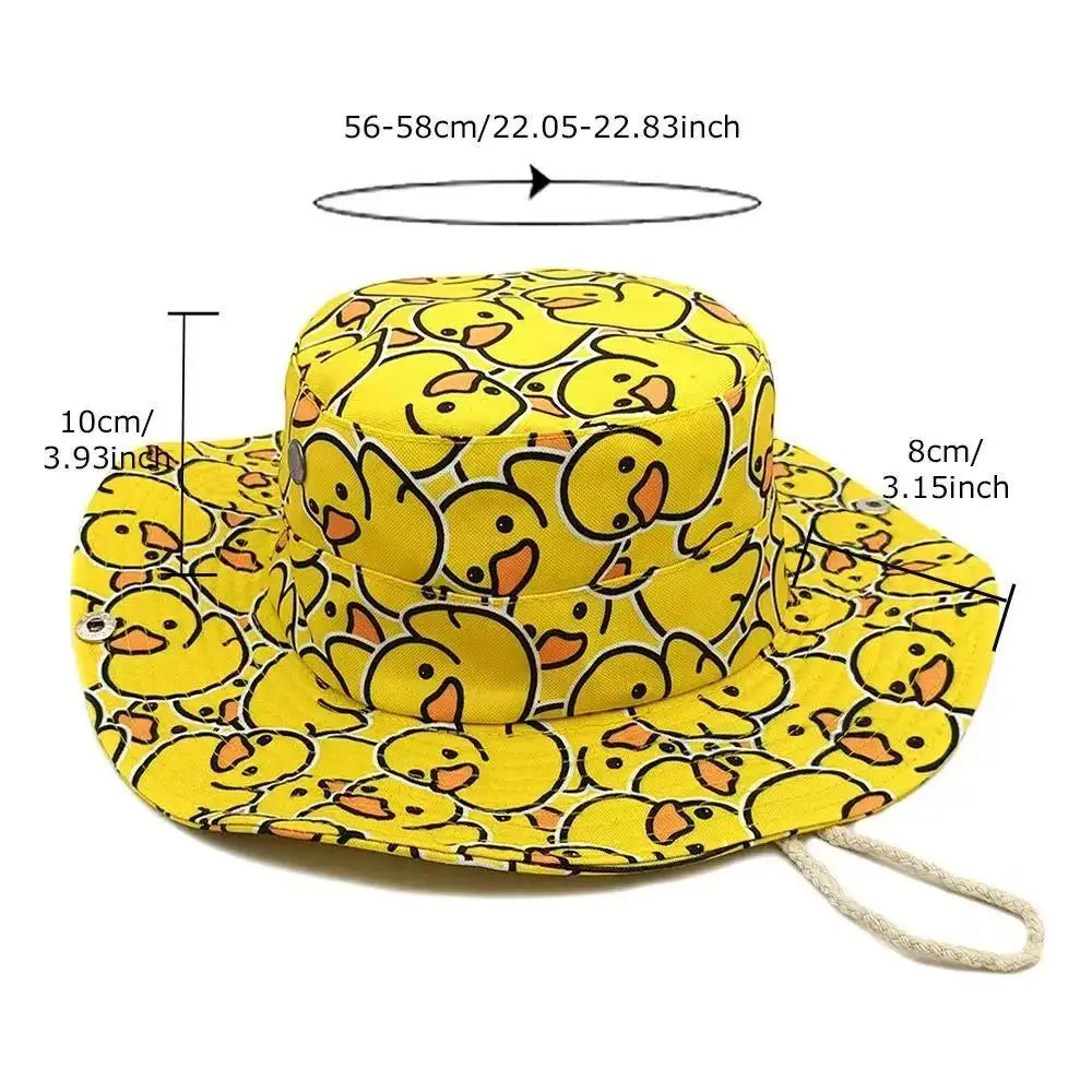 Cute Yellow Duck Cartoon Bucket Hat for Men Women - Summer UV Protection Fishing Cap with Adjustable Chin Strap, Retro 80s 90s S