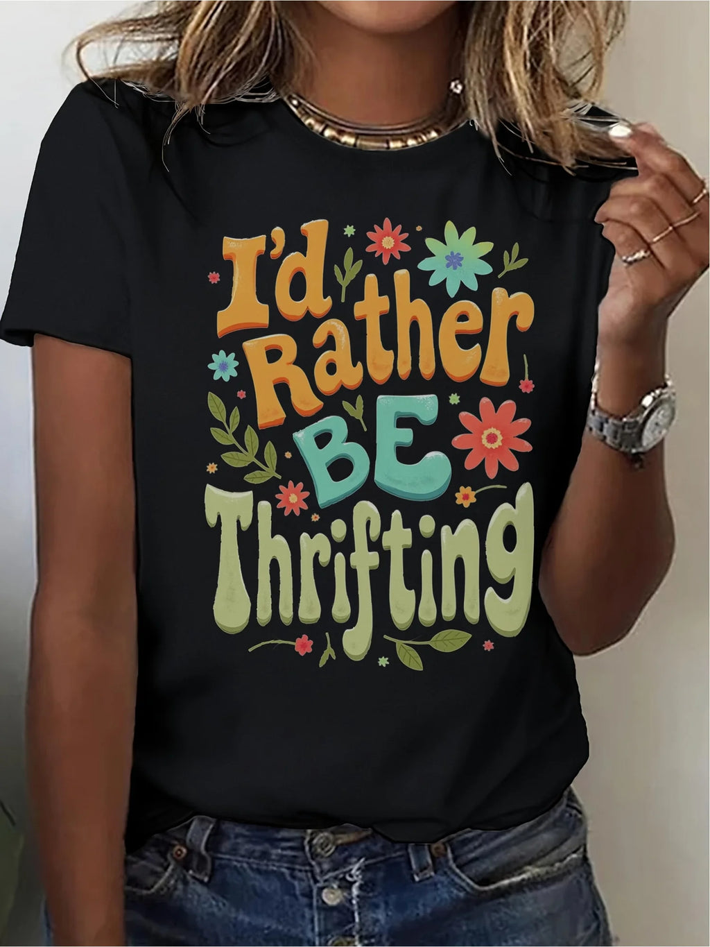 Women Vintage Thrift Store Slogan T Shirt Casual Summer Top 100 Cotton Machine Washable Everyday Wear