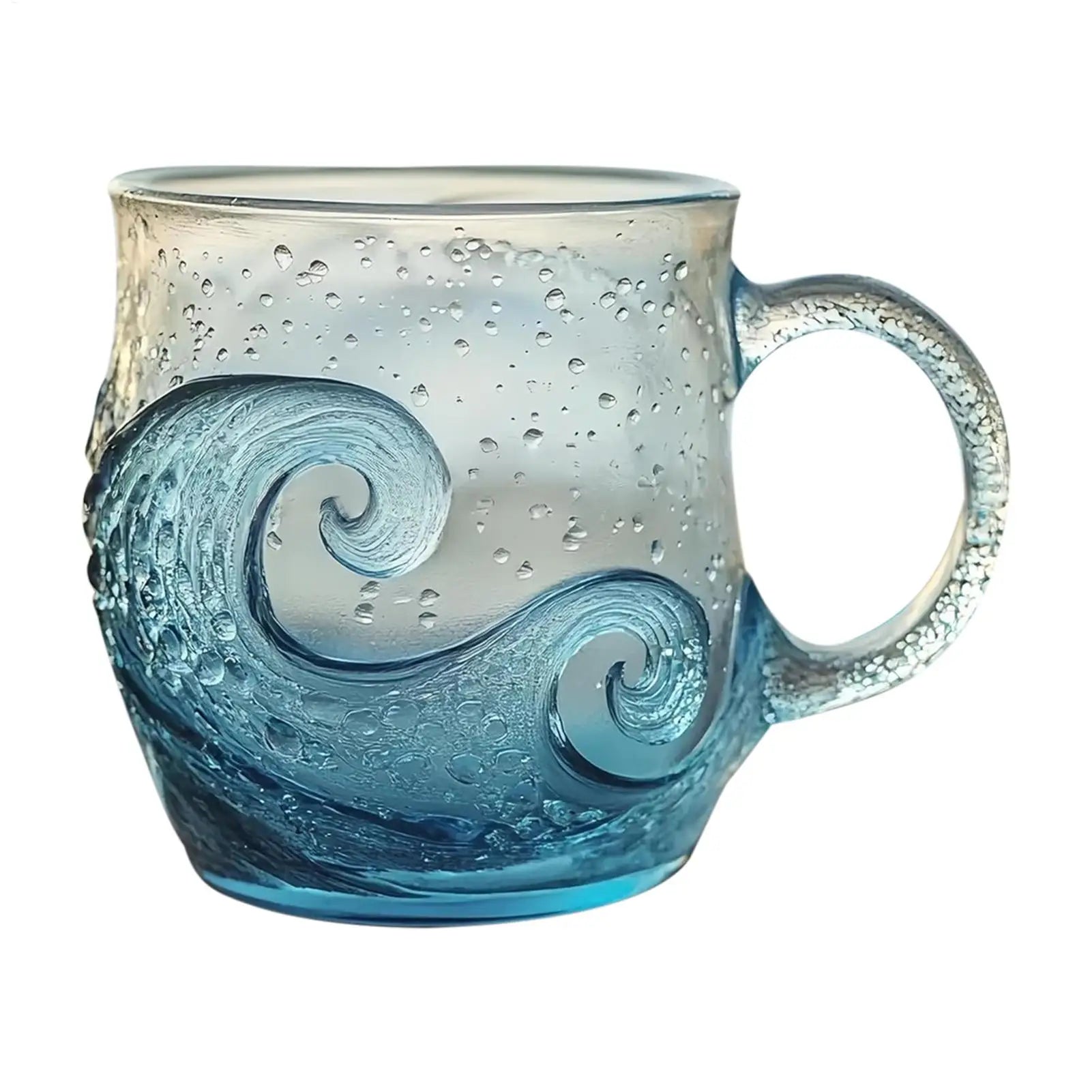 300ml Glass Mug Hand-blown Glass Sea Wave Design Water Bottle Ocean Waves Coffee Mugs With Handle Home Office Milk Tea Mug