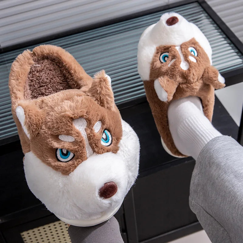 3D Husky Dog Plush Women's Slippers — Cozy Anti-Slip Indoor House Shoes