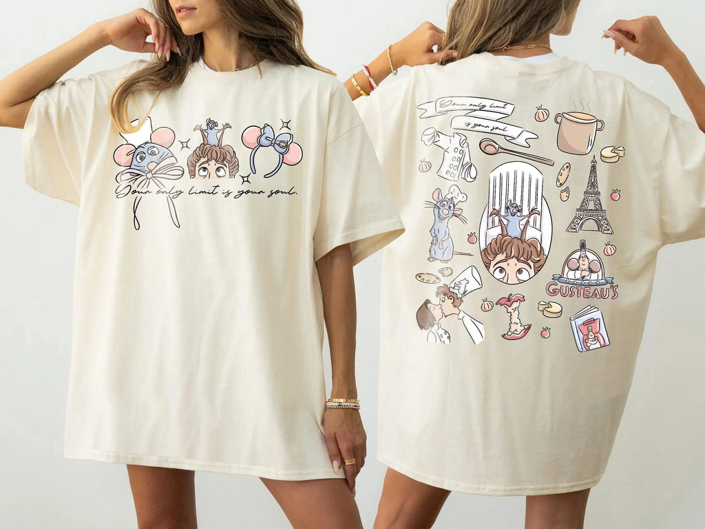 Adult and Children's Ratatouille Double-sided Cartoon Print Pure Cotton T-shirt, A Must-have for Childhood Food Animation Fans
