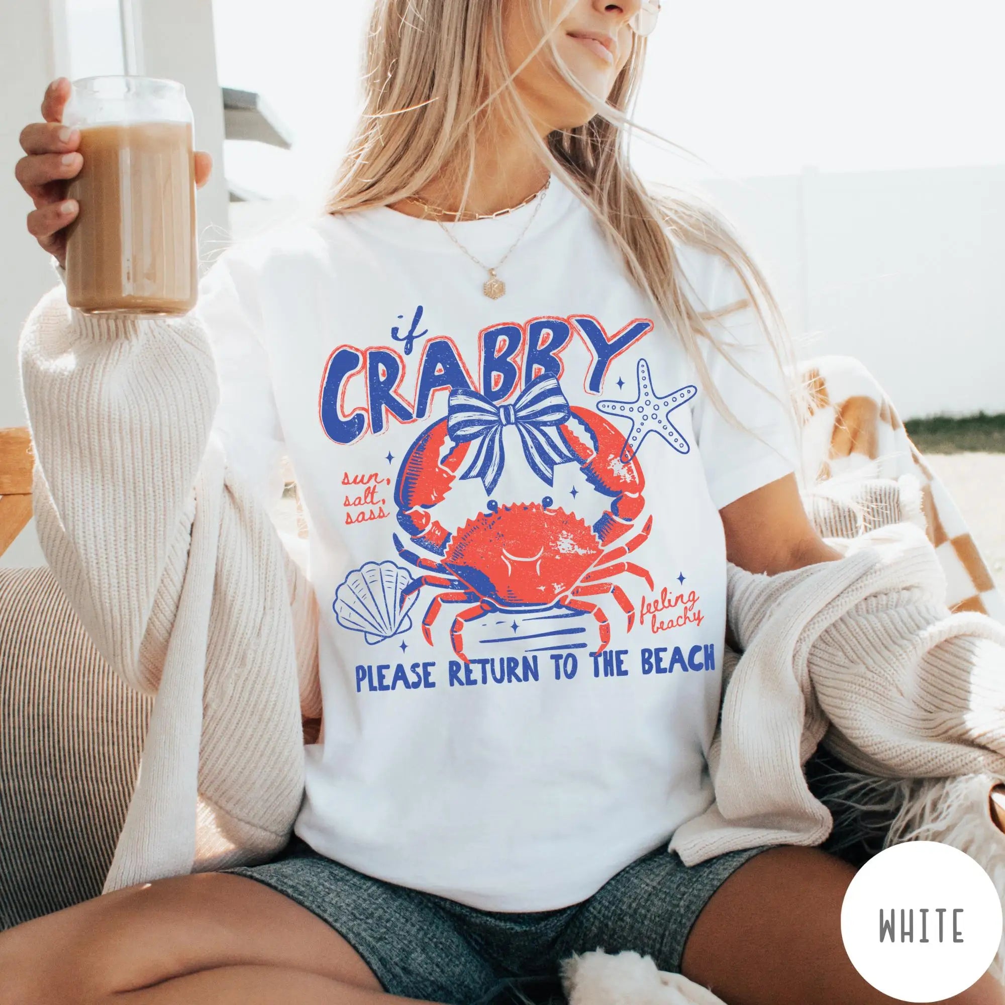 If Crabby Please Return To The Beach T-shirt Funny Crab Beach T Shirt Summer Cotton Short Sleeve Retro T-shirts Woman Clothing