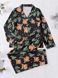 Highland Cow & Cactus Women's Pajama Set — Long Sleeve Top & Pants