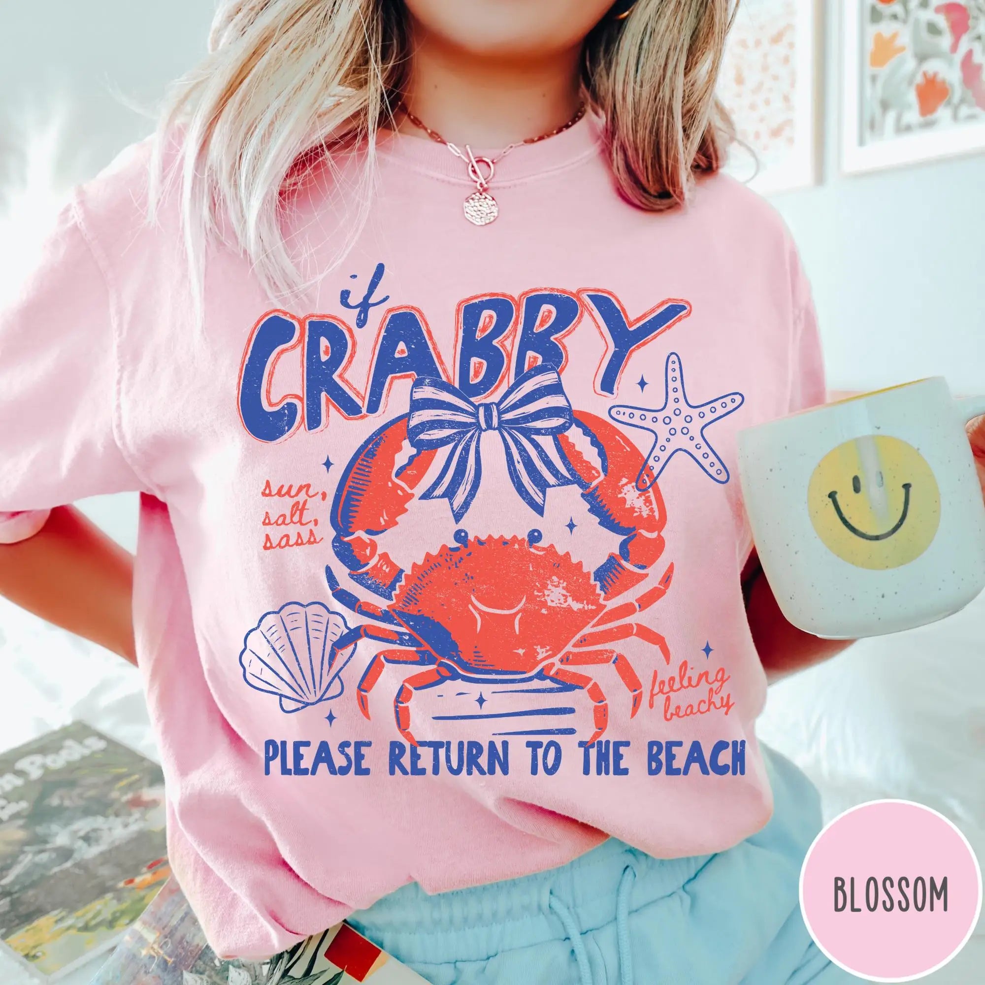 If Crabby Please Return To The Beach T-shirt Funny Crab Beach T Shirt Summer Cotton Short Sleeve Retro T-shirts Woman Clothing