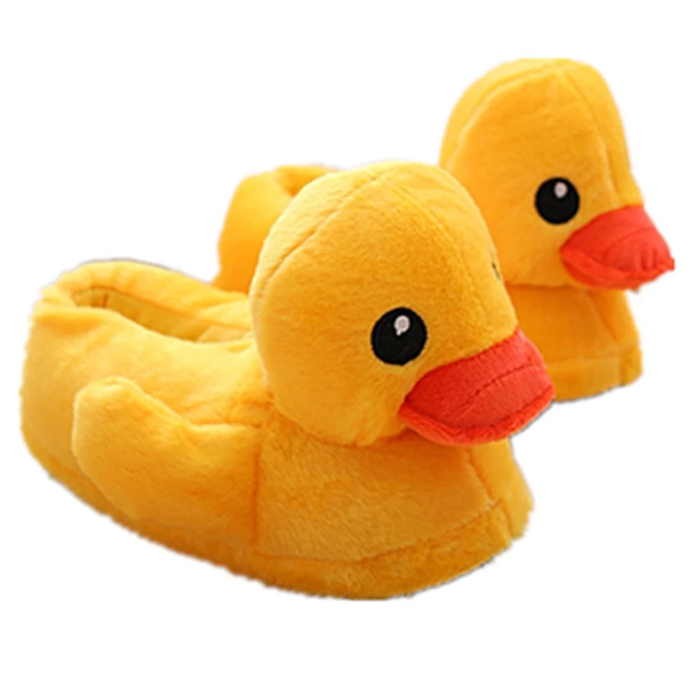 3D Yellow Duck Plush Slippers — Cozy Fuzzy Indoor House Shoes