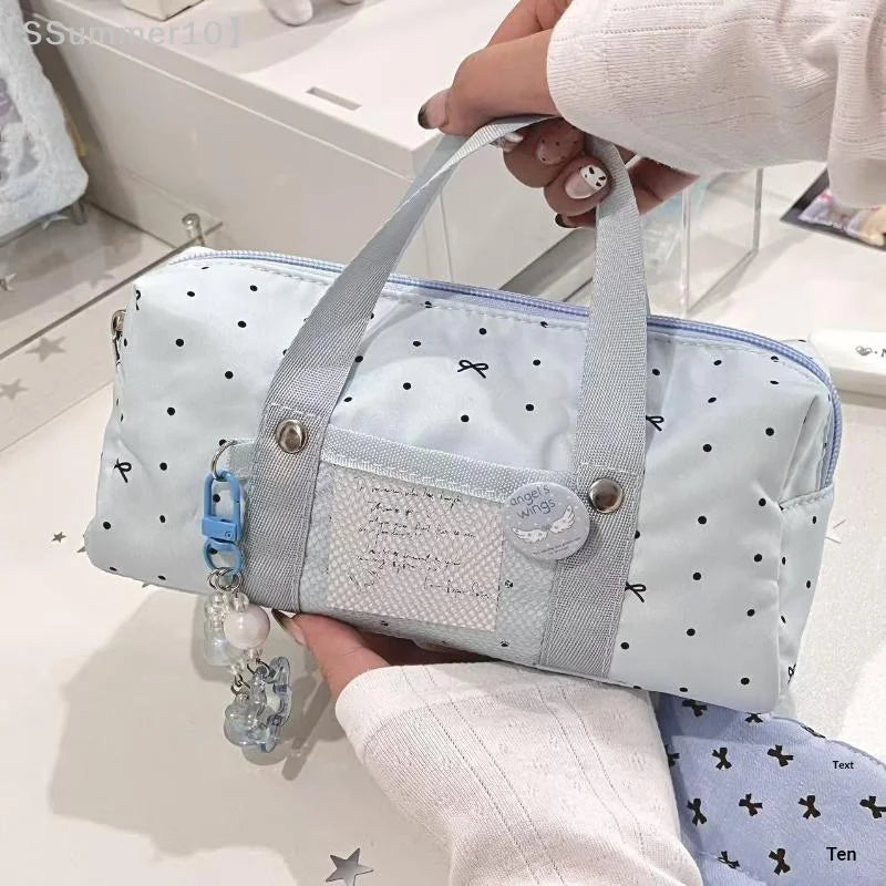 Blue Star Polka Dot Canvas Pouch