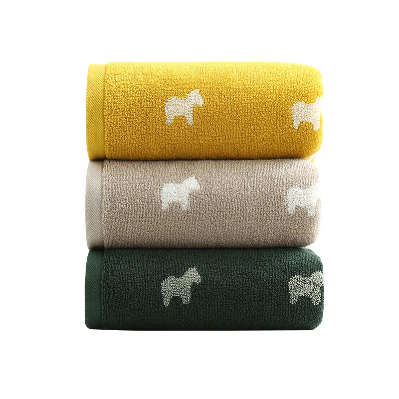 70*140cm Cotton Jacquard Bath Towel Multi-color Cute Horse Design Soft Water Absorbent Big Towel for Adults