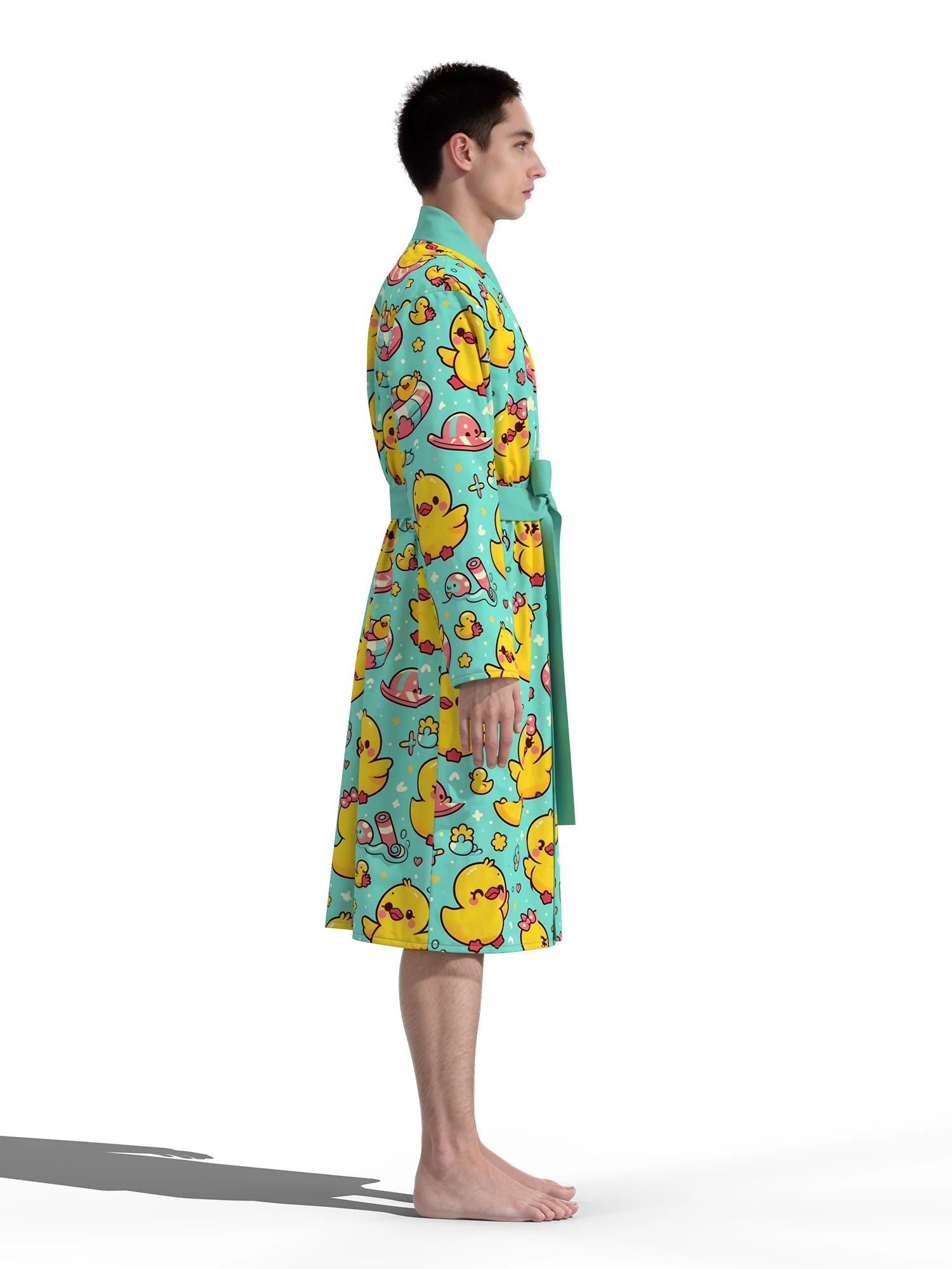 2026 new men's swimming duck home robe 3D digital full-print casual bathrobe thin quick-drying home robe