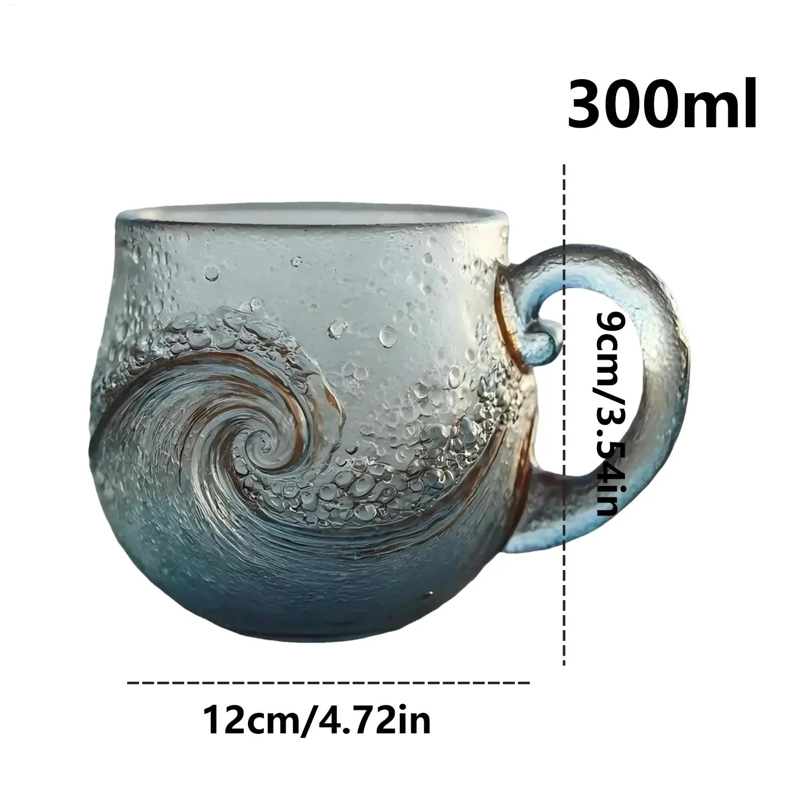 300ml Glass Mug Hand-blown Glass Sea Wave Design Water Bottle Ocean Waves Coffee Mugs With Handle Home Office Milk Tea Mug