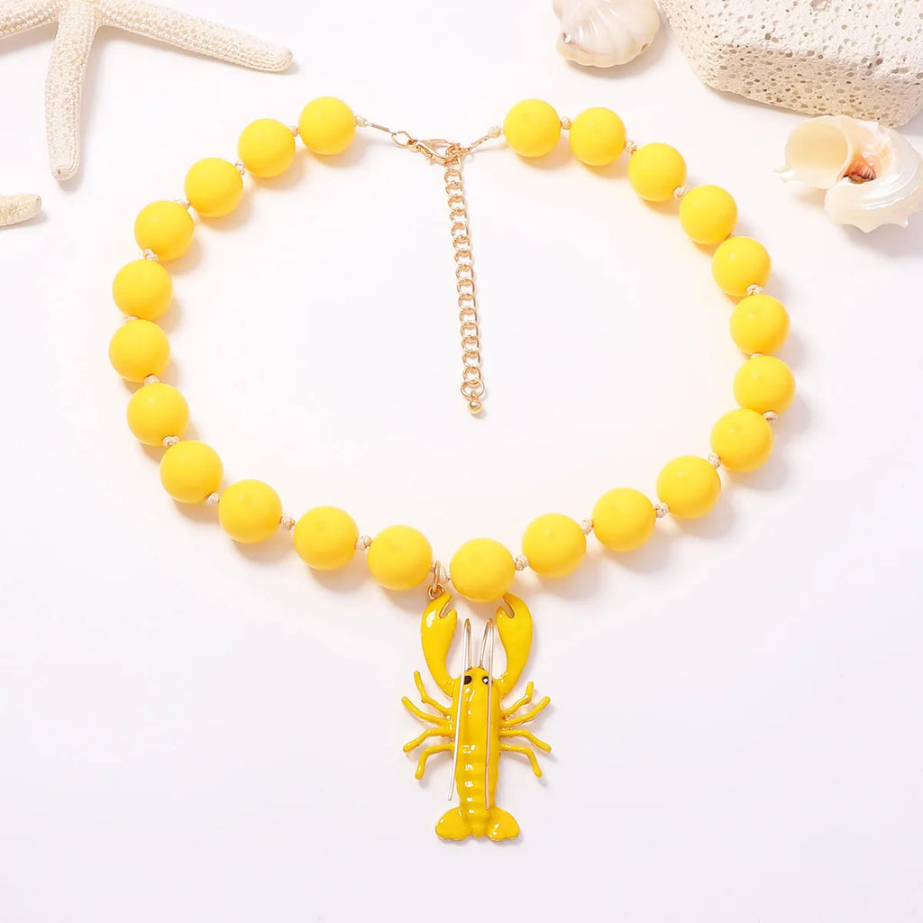 Colorful Round Bead Alloy Lobster Pendant Necklace Vacation Style for Women