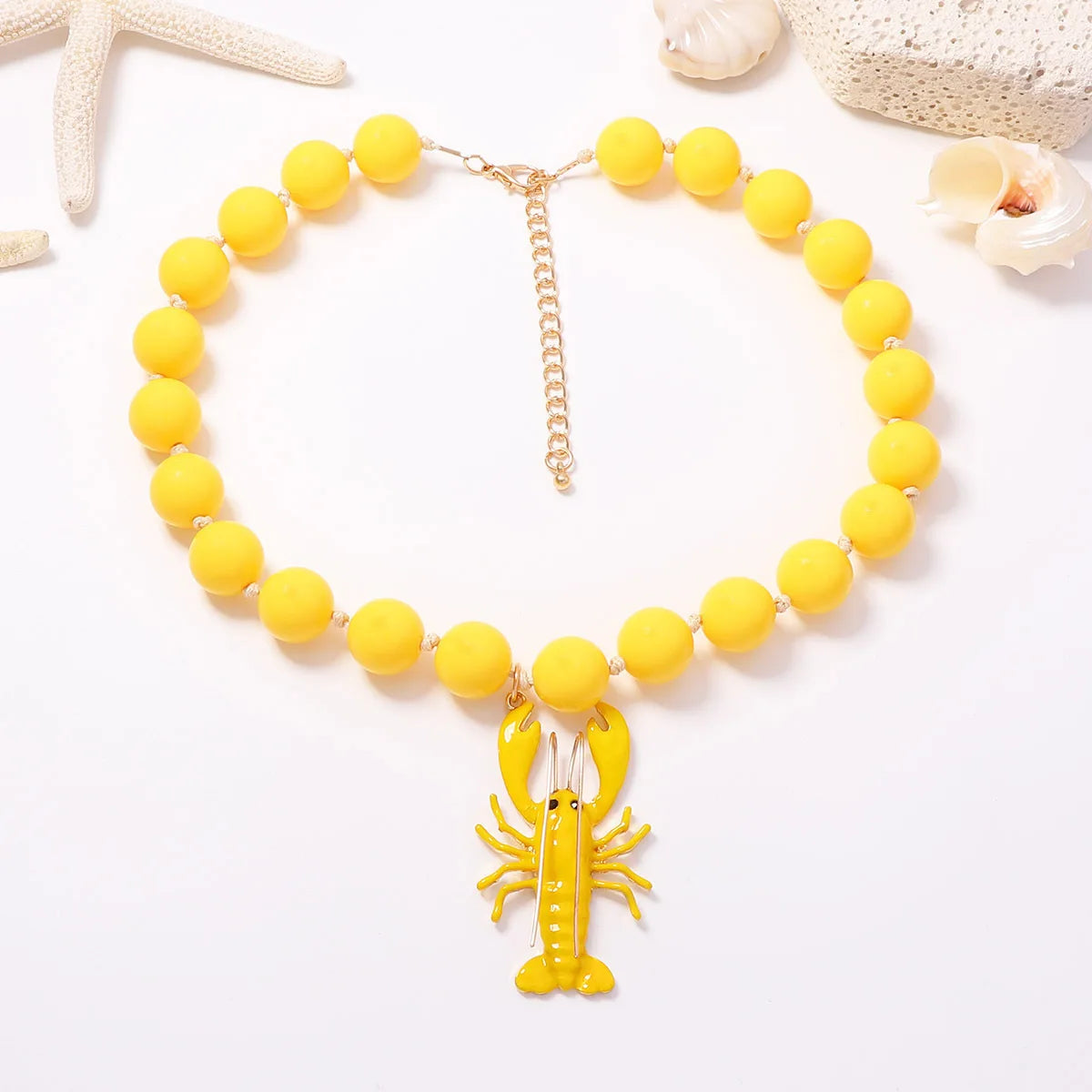 Colorful Round Bead Alloy Lobster Pendant Necklace Vacation Style for Women