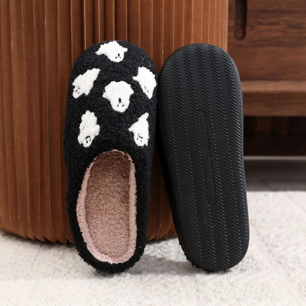 Halloween Ghost Witch Plush Slippers — Cozy Embroidered Indoor House Shoes