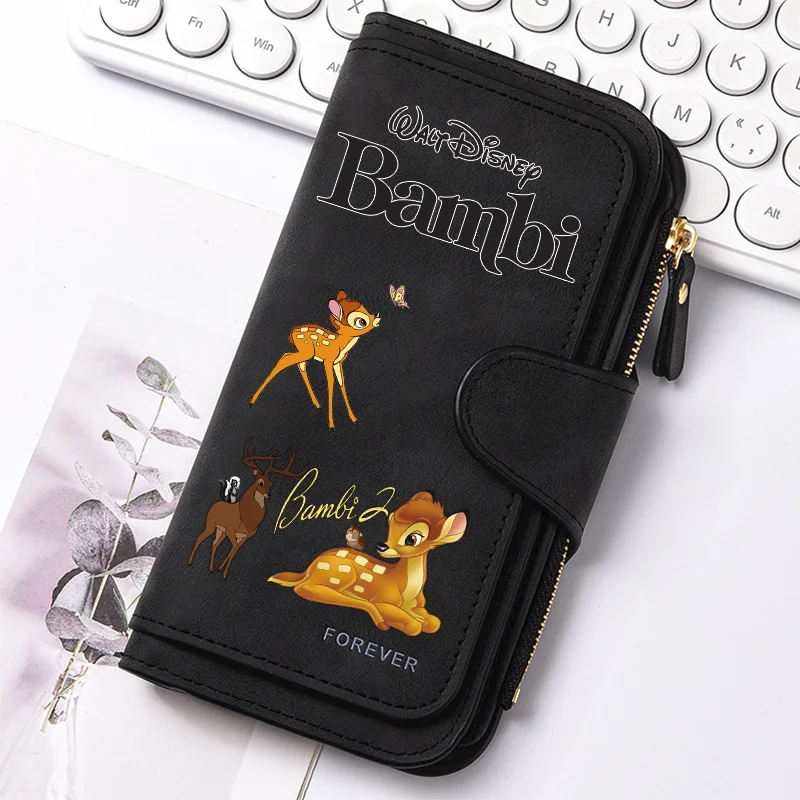 Bambi Long Zip Wallet Multi-Card Cute Cartoon Pattern Soft Texture Wallet for Women Large Capacity Kawaii Lady Clutch Bag