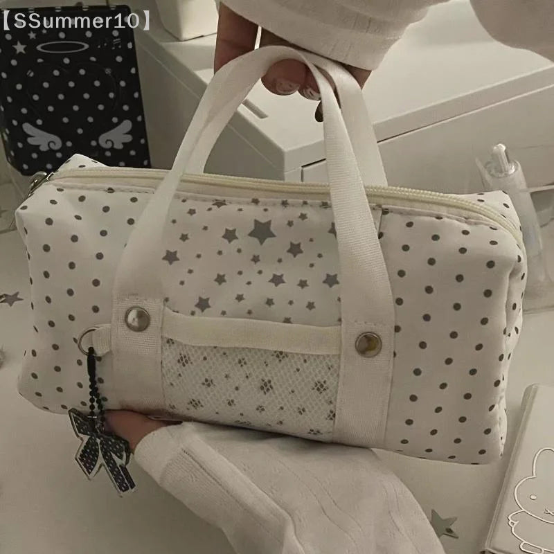 Blue Star Polka Dot Canvas Pouch