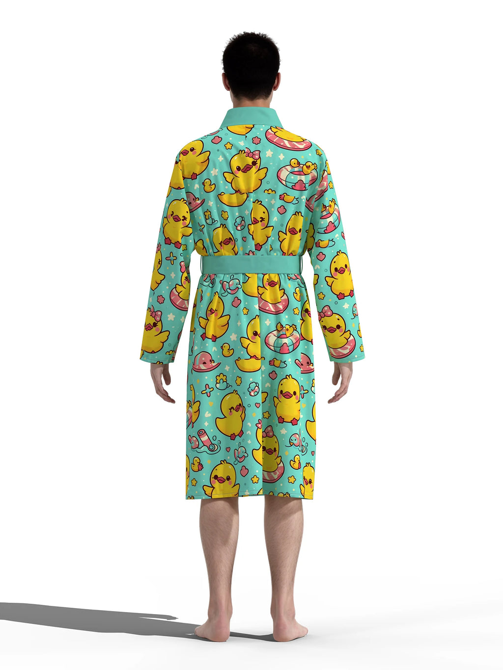 2026 new men's swimming duck home robe 3D digital full-print casual bathrobe thin quick-drying home robe