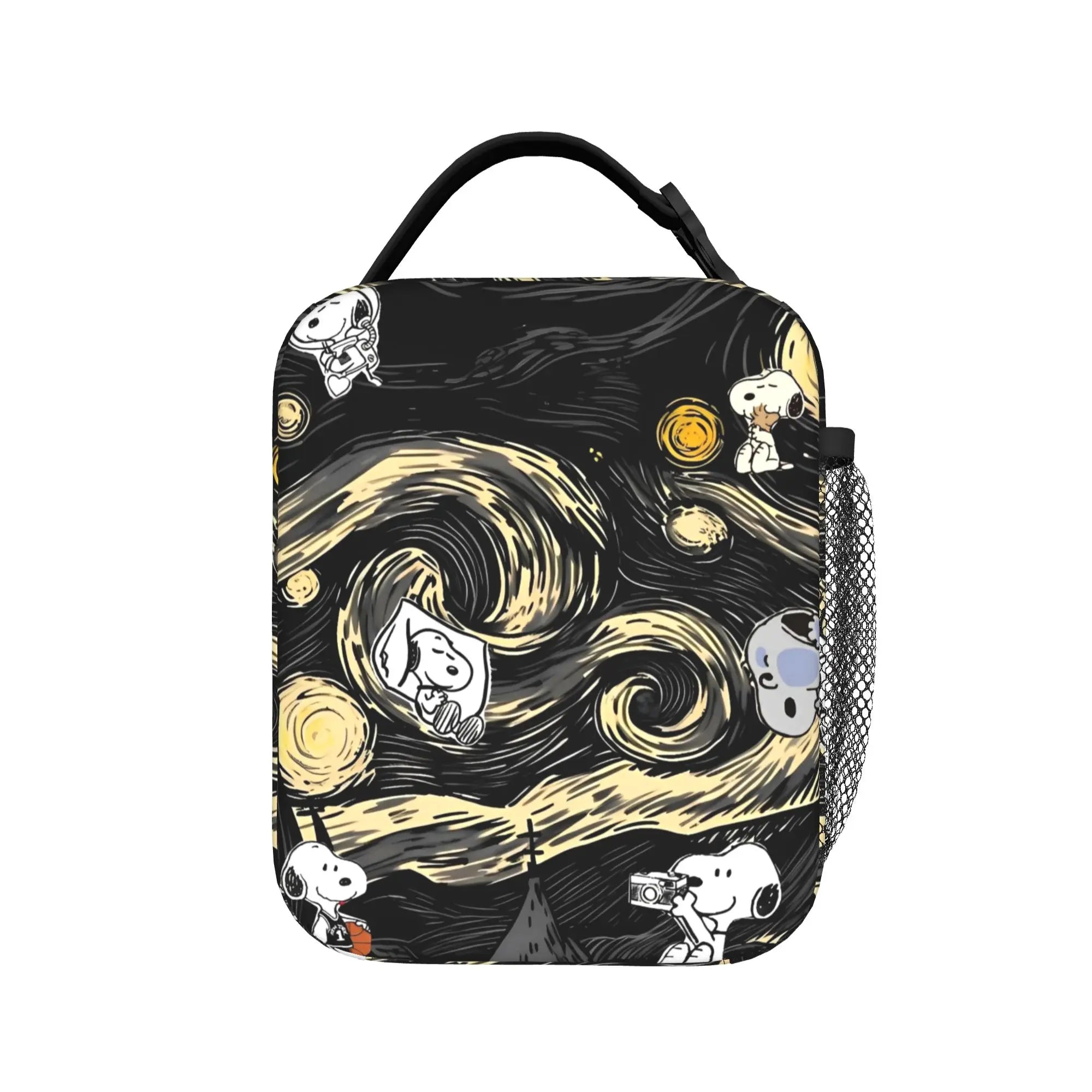 Snoopy Woodstock Riding Bike Insulated Lunch Bag Cooler Bag Reusable,Meal Container Cartoon Lunch Box Tote Food Bag Outdoor