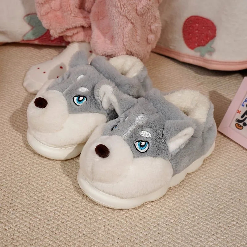 3D Husky Dog Plush Women's Slippers — Cozy Anti-Slip Indoor House Shoes