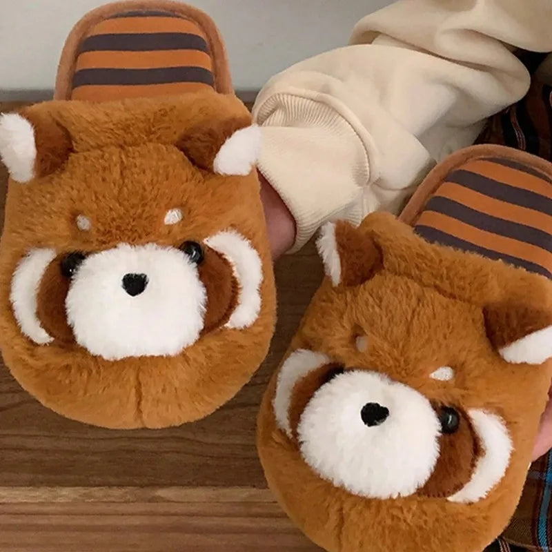 3D Red Panda Plush Women's Slippers — Cozy Fuzzy Indoor House Shoes