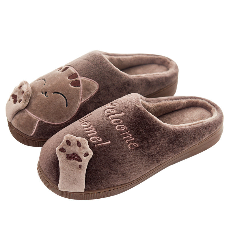 Cute Plush Cat Slippers for Winter Home Wear