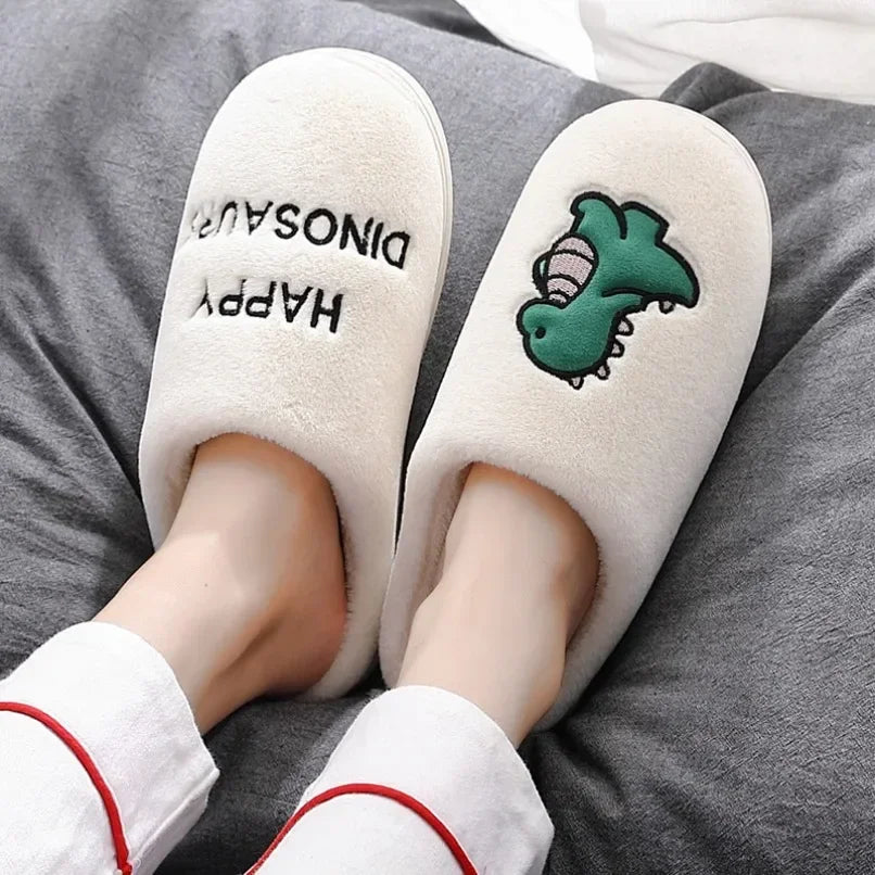 Plush Slipper Happy Dinosaur  Winter Fur Cotton Warm Non Slip Grip