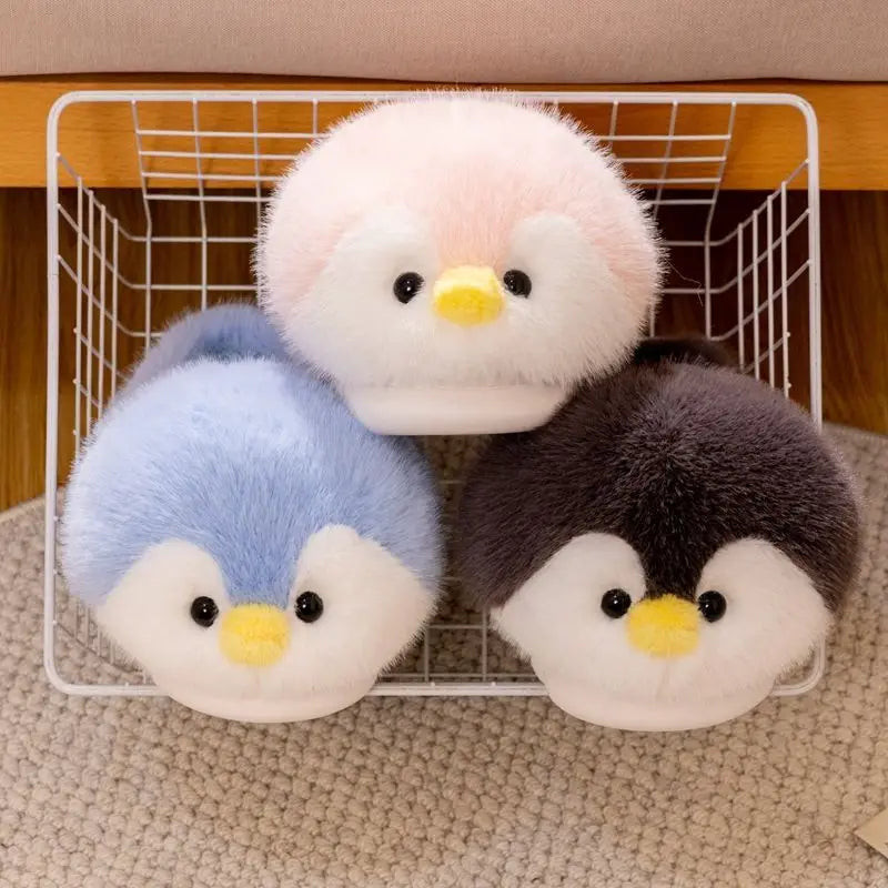 Fuzzy Penguin Plush Slippers — Cute Soft Furry Indoor House Shoes