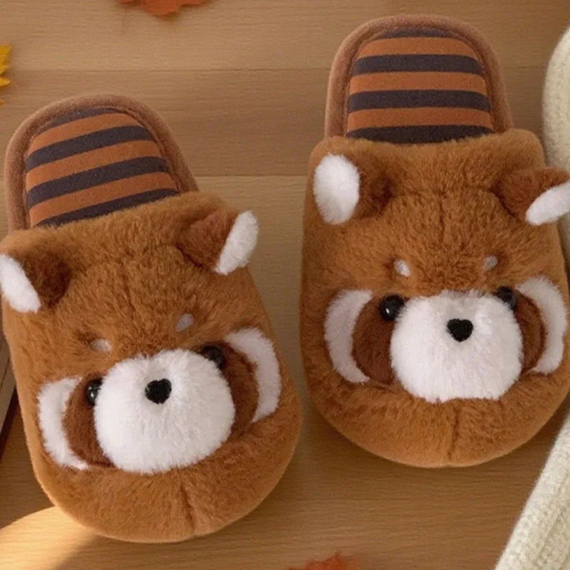 3D Red Panda Plush Women's Slippers — Cozy Fuzzy Indoor House Shoes