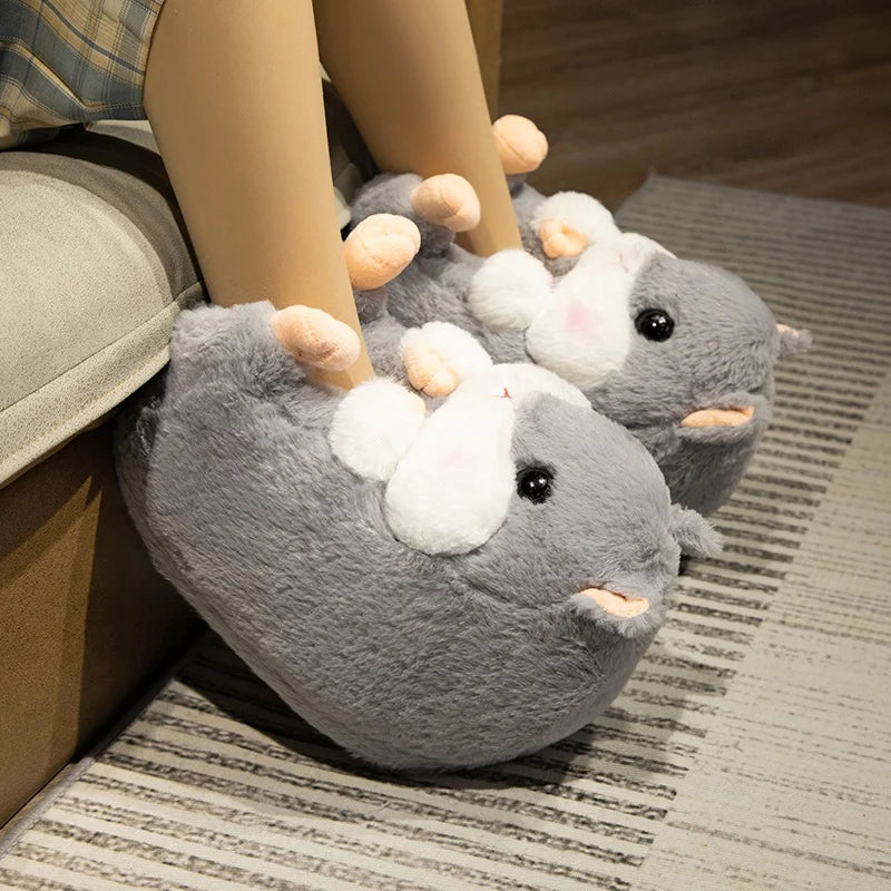 3D Animal Plush Women's Slippers — Shiba Inu, Reindeer & Hamster Styles