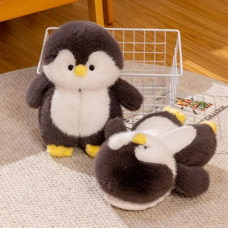Fuzzy Penguin Plush Slippers — Cute Soft Furry Indoor House Shoes