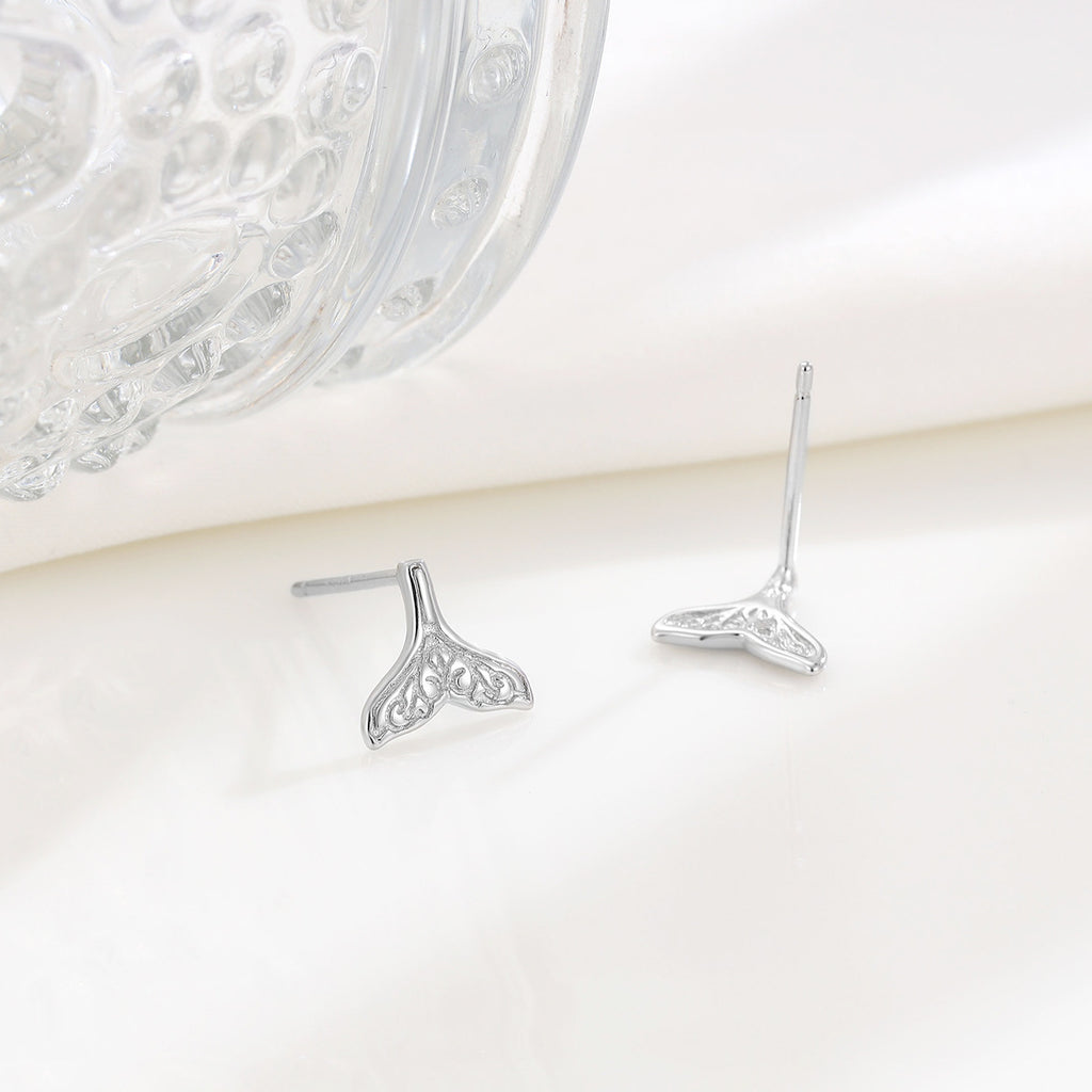 S925 Silver Minimalist Mermaid Tail Stud Earrings