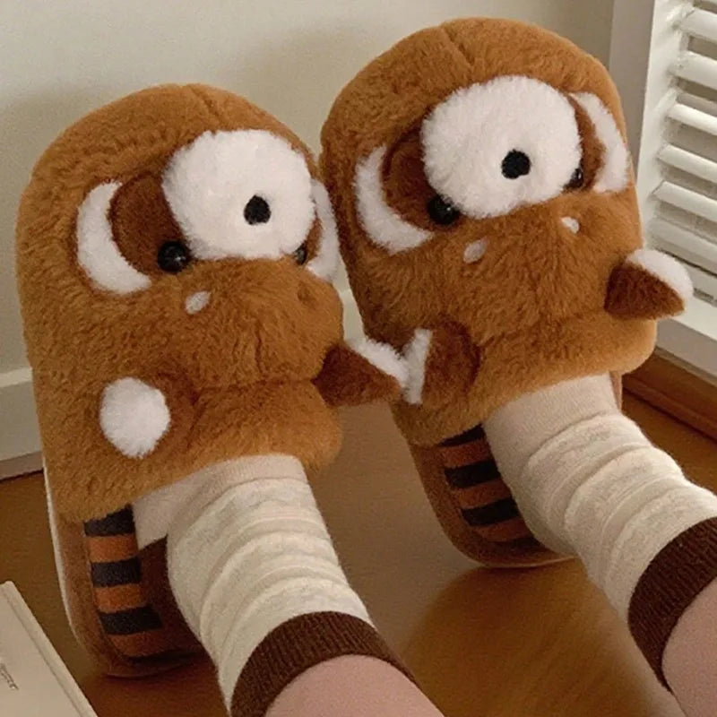 3D Red Panda Plush Women's Slippers — Cozy Fuzzy Indoor House Shoes