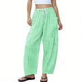 Women Gingham Wide Leg Pants Drawstring Loose Trousers: Green / M