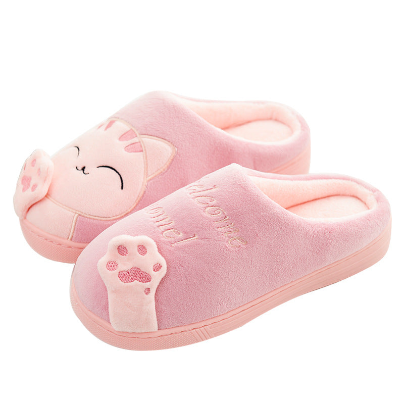 Cute Plush Cat Slippers for Winter Home Wear