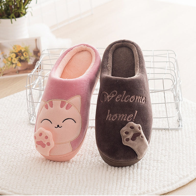 Cute Plush Cat Slippers for Winter Home Wear