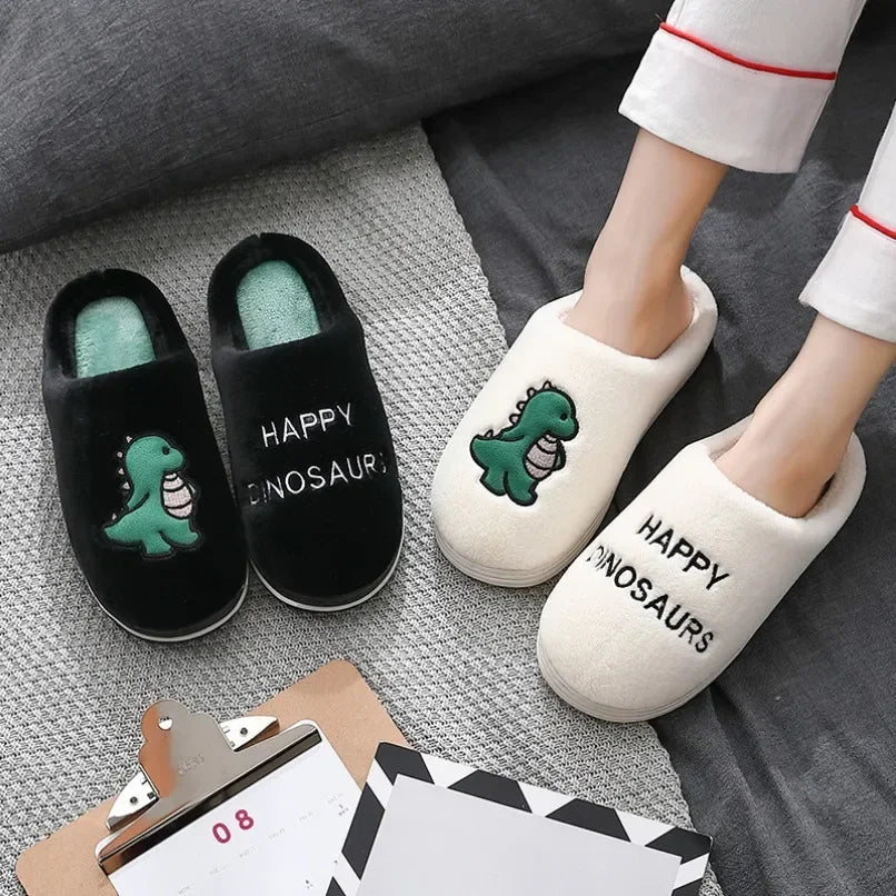 Plush Slipper Happy Dinosaur  Winter Fur Cotton Warm Non Slip Grip