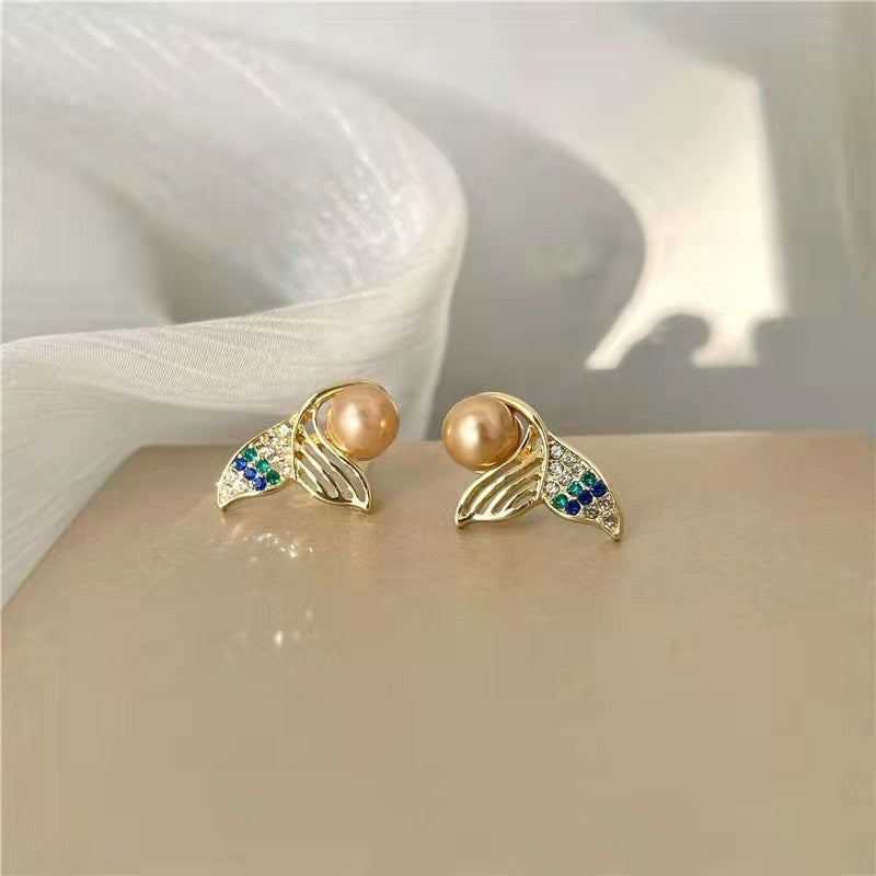 Mermaid Tail Pearl Stud Earrings