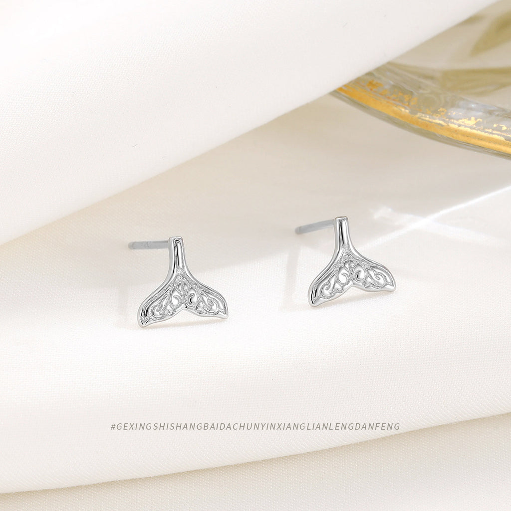 S925 Silver Minimalist Mermaid Tail Stud Earrings