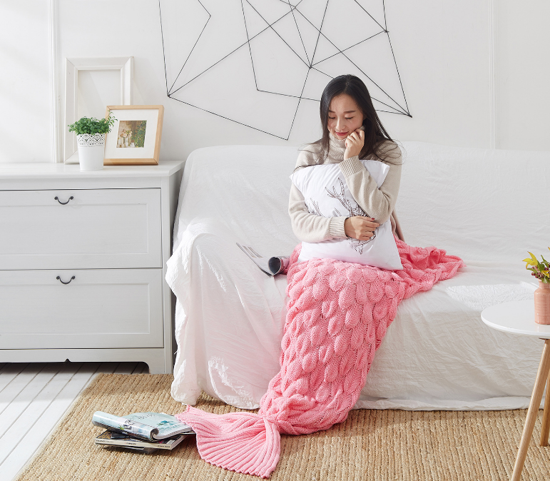 Mermaid Tail Blanket, Multi-Color Yarn Throw