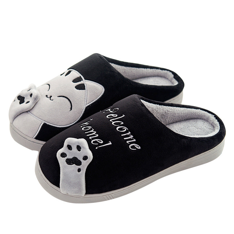 Cute Plush Cat Slippers for Winter Home Wear